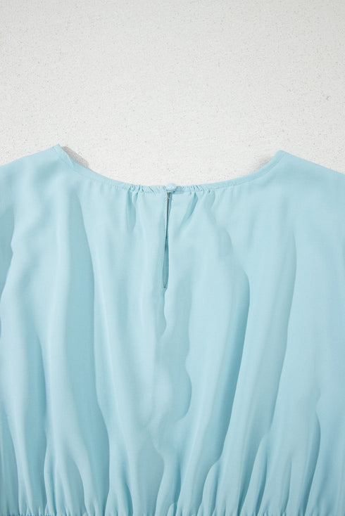 Puff Sleeve Pleated High Waist Flowy Long Dress